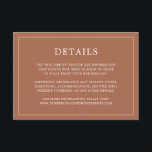 Tarjeta De Recepción Simple Terracota Monograma Elegante Boda<br><div class="desc">Sencilla tarjeta de gabinete de boda de terracota con un diseño moderno y elegante con sus detalles rodeados de un delgado borde. Todo el texto está en blanco sobre un fondo de naranja/óxido quemado. Las fuentes y los colores de fondo pueden cambiarse a los colores que desee pulsando el botón...</div>