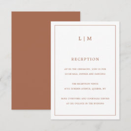 Tarjeta De Recepción Simple Terracota Monograma Elegante Boda