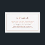 Tarjeta De Recepción Simple Terracota Monograma Elegante Boda<br><div class="desc">Simple tarjeta de gabinete boda pequeña con un diseño moderno y elegante con sus detalles rodeados por un borde delgado y su monograma en la parte posterior. Todos los elementos de diseño están en terracota / naranja quemado / óxido y pueden cambiarse en la herramienta de edición de diseño. Una...</div>