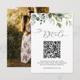 Tarjeta De Recepción Simple Verde de Eucalipto Código QR y Foto Boda