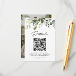 Tarjeta De Recepción Simple Verde de Eucalipto Código QR y Foto de Boda