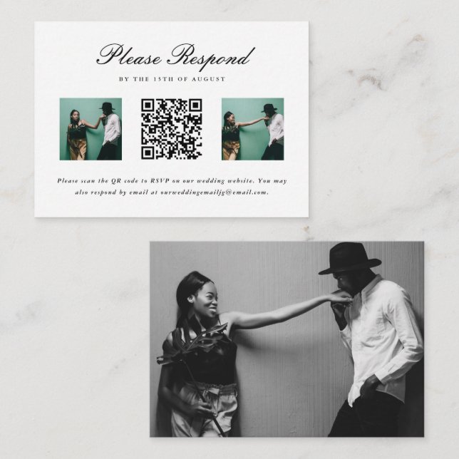 Tarjeta De Recepción Simple Wedding Rsvp con código QR y cuadrícula de  (Anverso / Reverso)