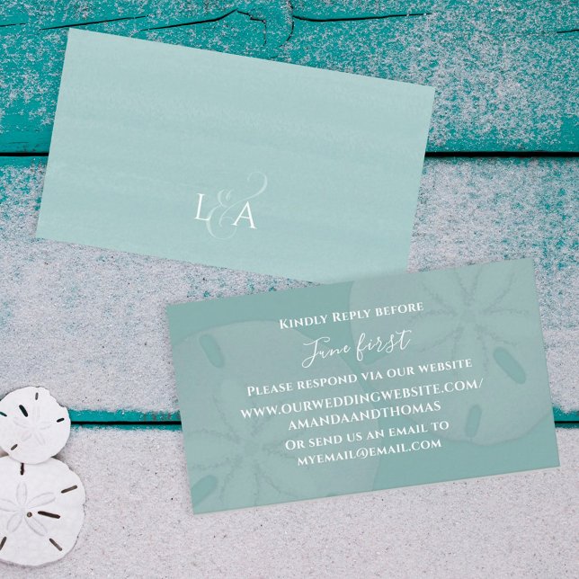 Tarjeta De Recepción Simple Wedding RSVP Dólar de arena turquesa en lín (Subido por el creador)