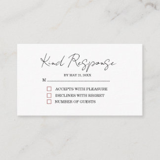 Tarjeta De Recepción Simple Wedding RSVP Enclosure Card