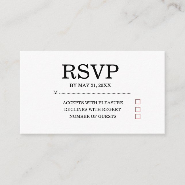 Tarjeta De Recepción Simple Wedding RSVP Enclosure Card (Anverso)