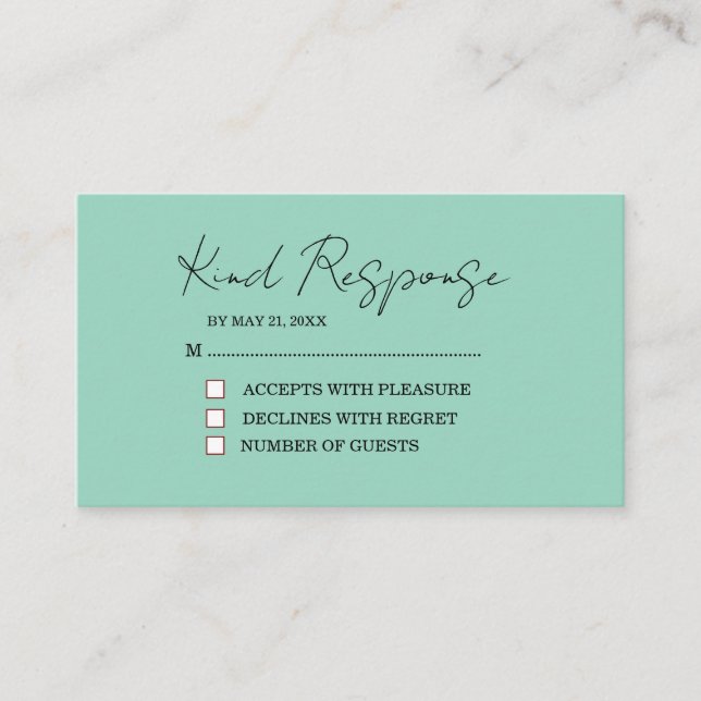 Tarjeta De Recepción Simple Wedding RSVP Enclosure Card (Anverso)