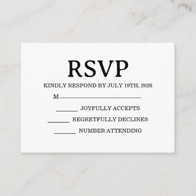 Tarjeta De Recepción Simple Wedding RSVP Enclosure Card (Anverso)