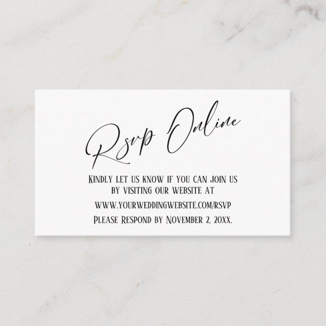 Tarjeta De Recepción Simple Wedding RSVP Online Elegante Enc de escritu (Anverso)