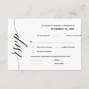 Tarjeta De Recepción Simple y elegante caligrafía negra, RSVP de bodas
