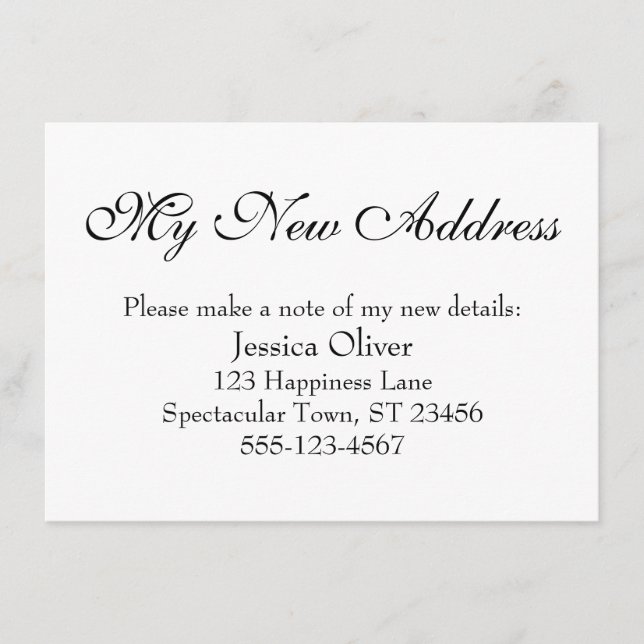 Tarjeta De Recepción Simple y elegante Mi nueva dirección Negro sobre b (Anverso)
