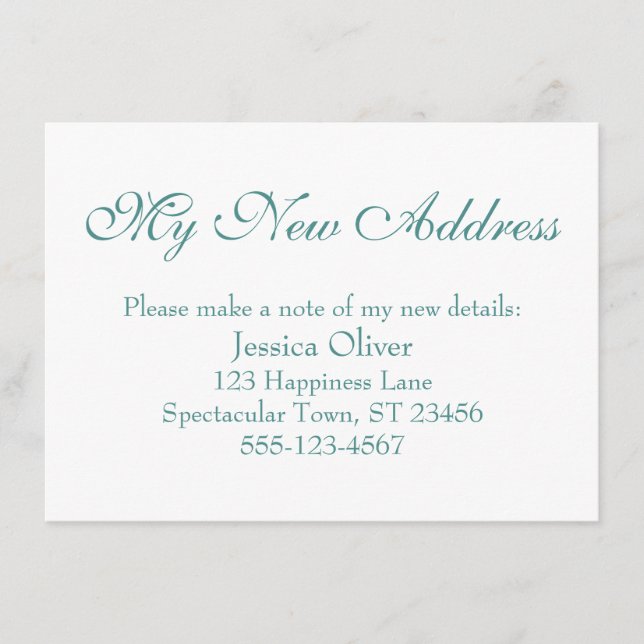 Tarjeta De Recepción Simple y elegante Mi nueva dirección Verde azulada (Anverso)