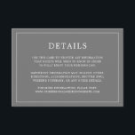 Tarjeta De Recepción Simple y oscuro Monograma Elegante de Gris<br><div class="desc">Una sencilla tarjeta de gabinete boda con un diseño moderno y elegante con sus detalles rodeados de un delgado borde. Todo el texto está en blanco sobre un fondo gris. Las fuentes y los colores de fondo pueden cambiarse a los colores que desee pulsando el botón "personalizar". Una moda y...</div>