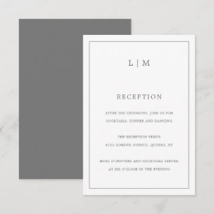Tarjeta De Recepción Simple y oscuro Monograma Elegante de Gris
