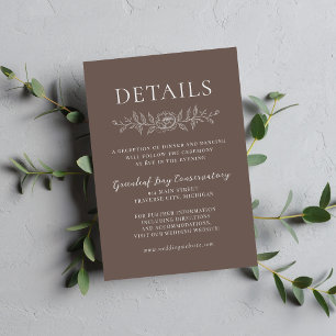 Tarjeta De Recepción Simplicidad Floral 1 Bodas Marrón Champiñón Minima