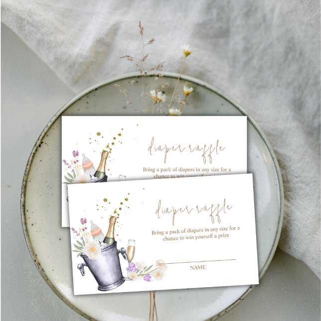 Tarjeta De Recepción Sip & See Champagne Diaper Raffle Baby Shower (Sip & See Champagne Diaper Raffle Baby Shower Enclosure Card)