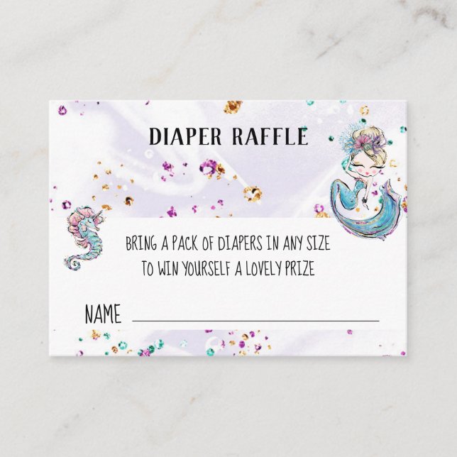 Tarjeta De Recepción *~* Sirena Mar Caballo Niña Diaper Raffle (Anverso)
