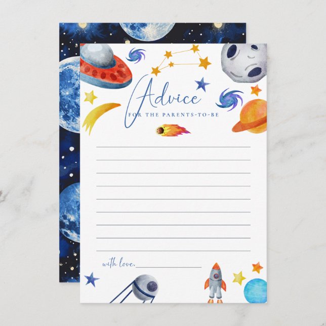 Tarjeta De Recepción Sistema solar espacial | Aviso de Baby Shower de a (Anverso / Reverso)