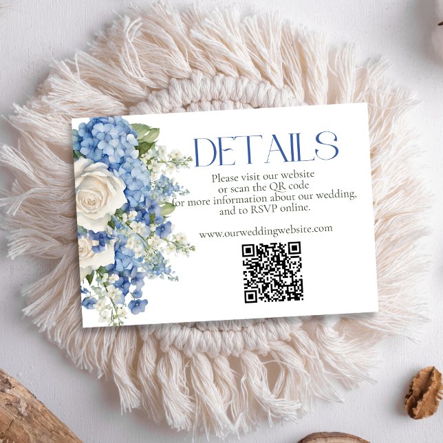 Tarjeta De Recepción Sitio de código QR del Boda floral blanco Hidrange (Subido por el creador)