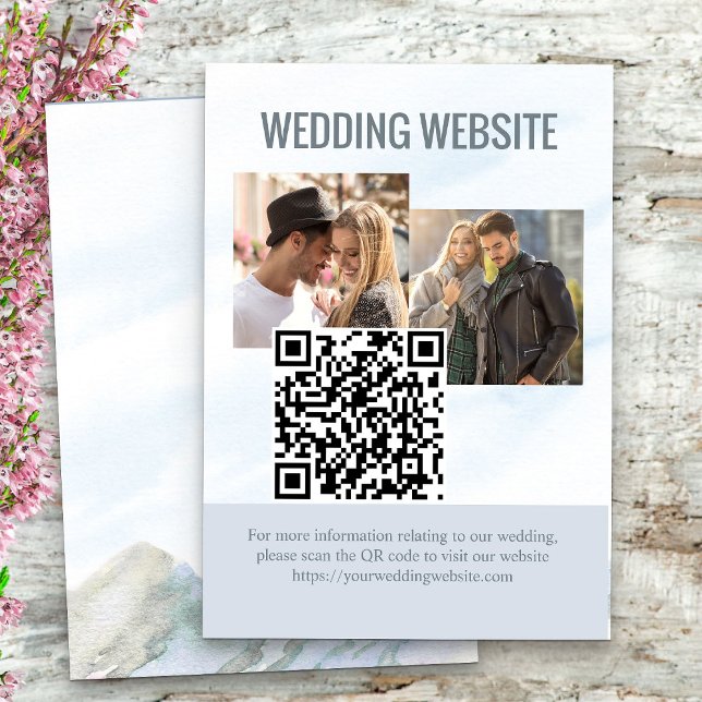 Tarjeta De Recepción Sitio web boda 2 Photo QR Code Mountain Meadow (Wedding Website insert card with custom QR code and 2 photos from my Mountain Meadow collection)