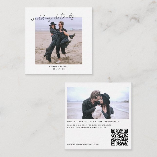 Tarjeta De Recepción Sitio web boda Código QR Matrimonio fotográfico mí (Anverso / Reverso)