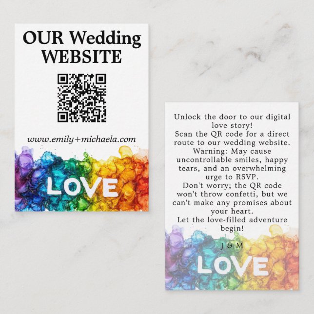 Tarjeta De Recepción 🌈 sitio web Boda de códigos QR LGBTQ pintado con  (Anverso / Reverso)