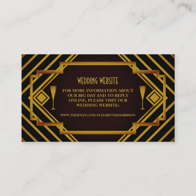 Tarjeta De Recepción Sitio web Boda de Gatsby Gold 2020 (Anverso)