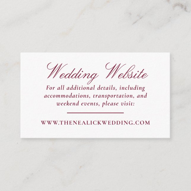 Tarjeta De Recepción Sitio Web Boda de Guión Elegante (Anverso)