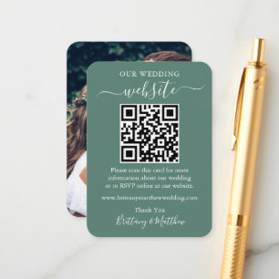 Tarjeta De Recepción Sitio web boda Foto QR Eucalyptus Verde