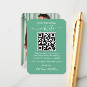 Tarjeta De Recepción Sitio web boda Foto QR Mint Green