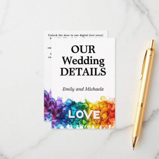 Tarjeta De Recepción 🌈 sitio web Boda LGBTQ pintado con amor (Anverso/Reverso In Situ)