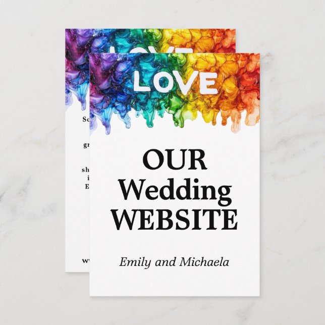 Tarjeta De Recepción 🌈 sitio web Boda LGBTQ pintado con amor (Anverso / Reverso)
