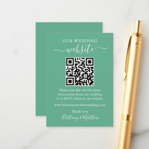 Tarjeta De Recepción Sitio web Boda minimalista QR Neo Mint Green
