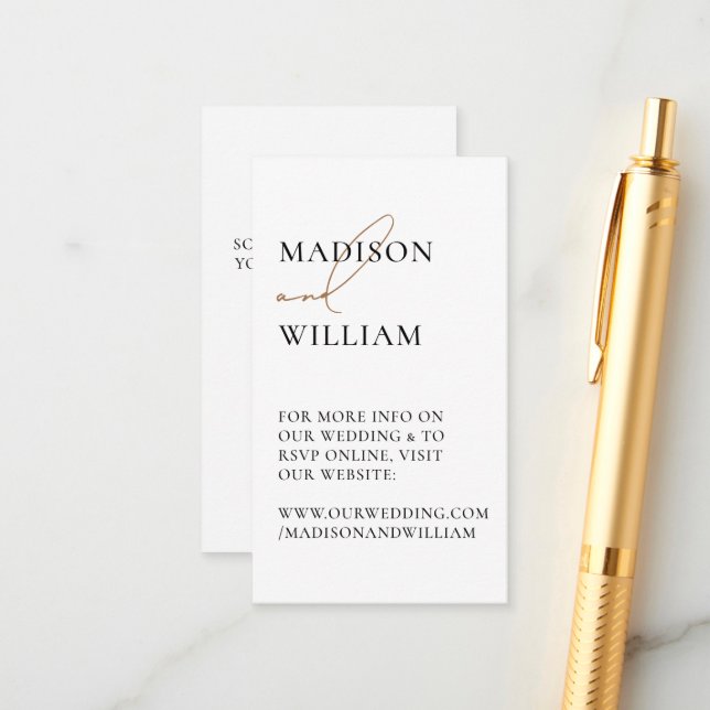 Tarjeta De Recepción Sitio web boda QR Código blanco moderno (Anverso/Reverso In Situ)