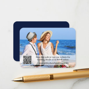 Tarjeta De Recepción Sitio web boda QR Foto superpuesta Azul
