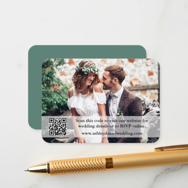 Tarjeta De Recepción Sitio web boda QR Foto superpuesta Eucalyptus Gree (Anverso/Reverso In Situ)