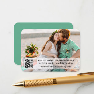 Tarjeta De Recepción Sitio web boda QR Foto superpuesta Neo Mint Green
