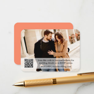 Tarjeta De Recepción Sitio web boda QR Overlay Photo Coral