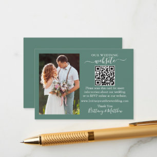 Tarjeta De Recepción Sitio web boda QR Photo Eucalyptus Green