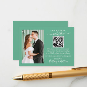 Tarjeta De Recepción Sitio web boda QR Photo Neo Mint Green