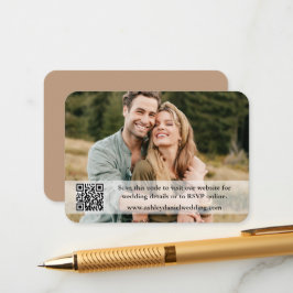 Tarjeta De Recepción Sitio web boda QR Sobreposición de foto Taupe