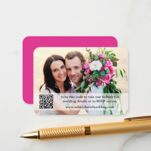 Tarjeta De Recepción Sitio web boda QR Sobreposición Foto Rosa caliente