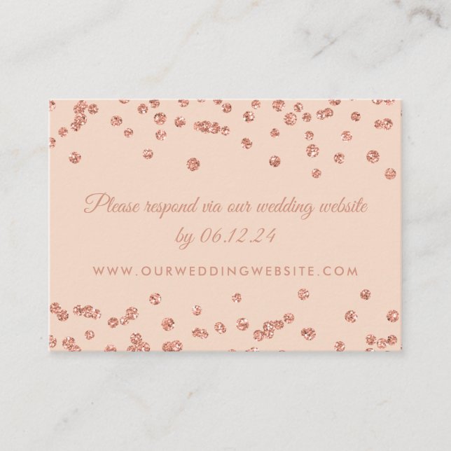Tarjeta De Recepción Sitio web boda RSVP Rosa Gold Confetti Rubor Pink (Anverso)