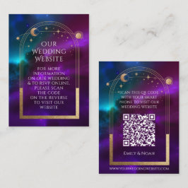 Tarjeta De Recepción Sitio web Boda Verde azulado púrpura cósmico RSVP