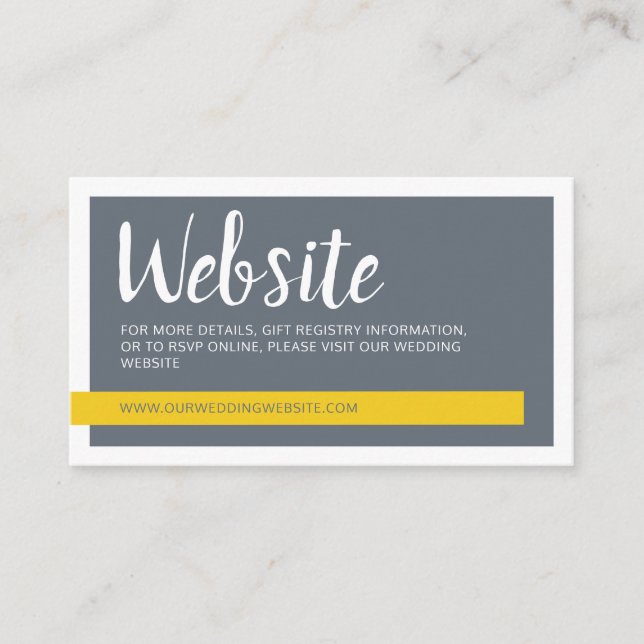 Tarjeta De Recepción Sitio web contemporáneo de boda gris y amarillo (Anverso)