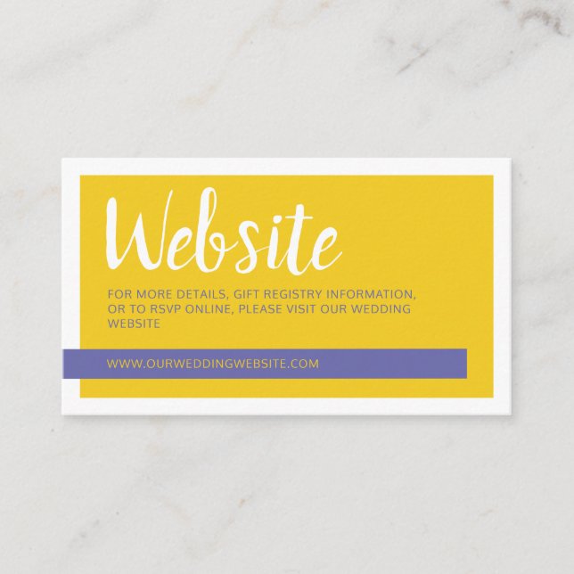 Tarjeta De Recepción Sitio web contemporáneo de boda violeta amarillo (Anverso)