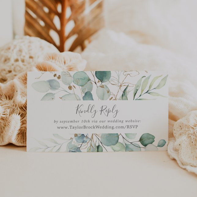 Tarjeta De Recepción Sitio web de Airy Greenery y Gold Leaf Boda RSVP (Subido por el creador)