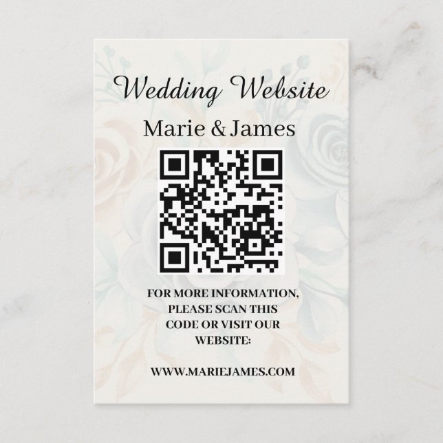 Tarjeta De Recepción Sitio web de boda Agregar código QR de nombre Foto (Anverso)
