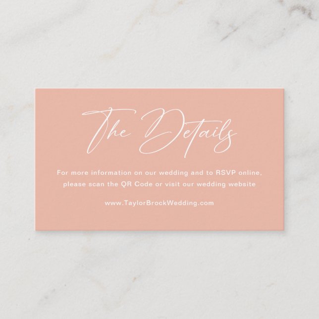 Tarjeta De Recepción Sitio web de boda atardecer rosa melocotón de vera (Anverso)