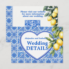Tarjeta De Recepción 💙🍋Sitio web de boda Azul & Limone Romance
