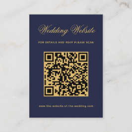 Tarjeta De Recepción Sitio web de boda azul marino dorado código QR cal